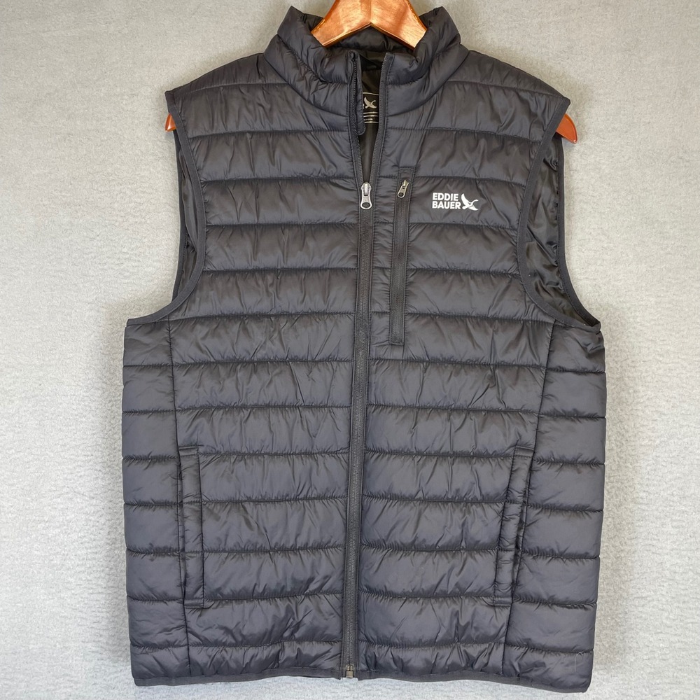 Eddie Bauer Puffer Vest Mens M Black Quilted Full Zip EB002194 Mock Neck
